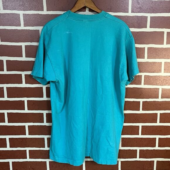 Vintage 1980s University Of Jesus Christ T Shirt Single Stitch Teal Blue Size XL - Picture 4 of 7